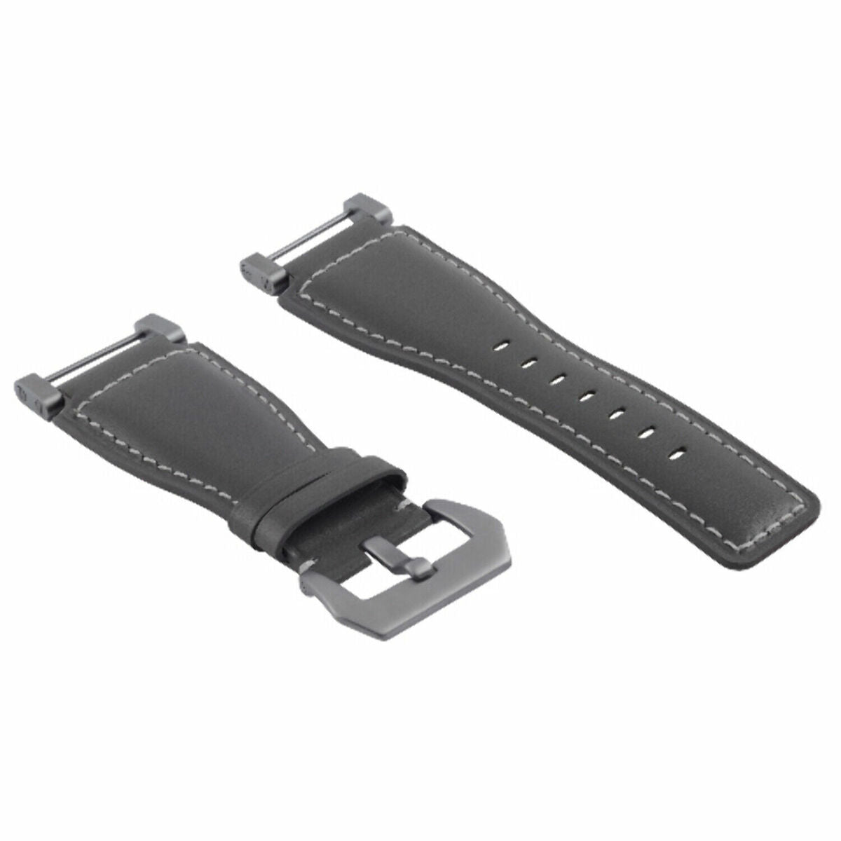 24MM LEATHER WATCH BAND STRAP SMOOTH WITH STAINLESS ADAPTER FOR SUUNTO CORE, Gray with White Stitching