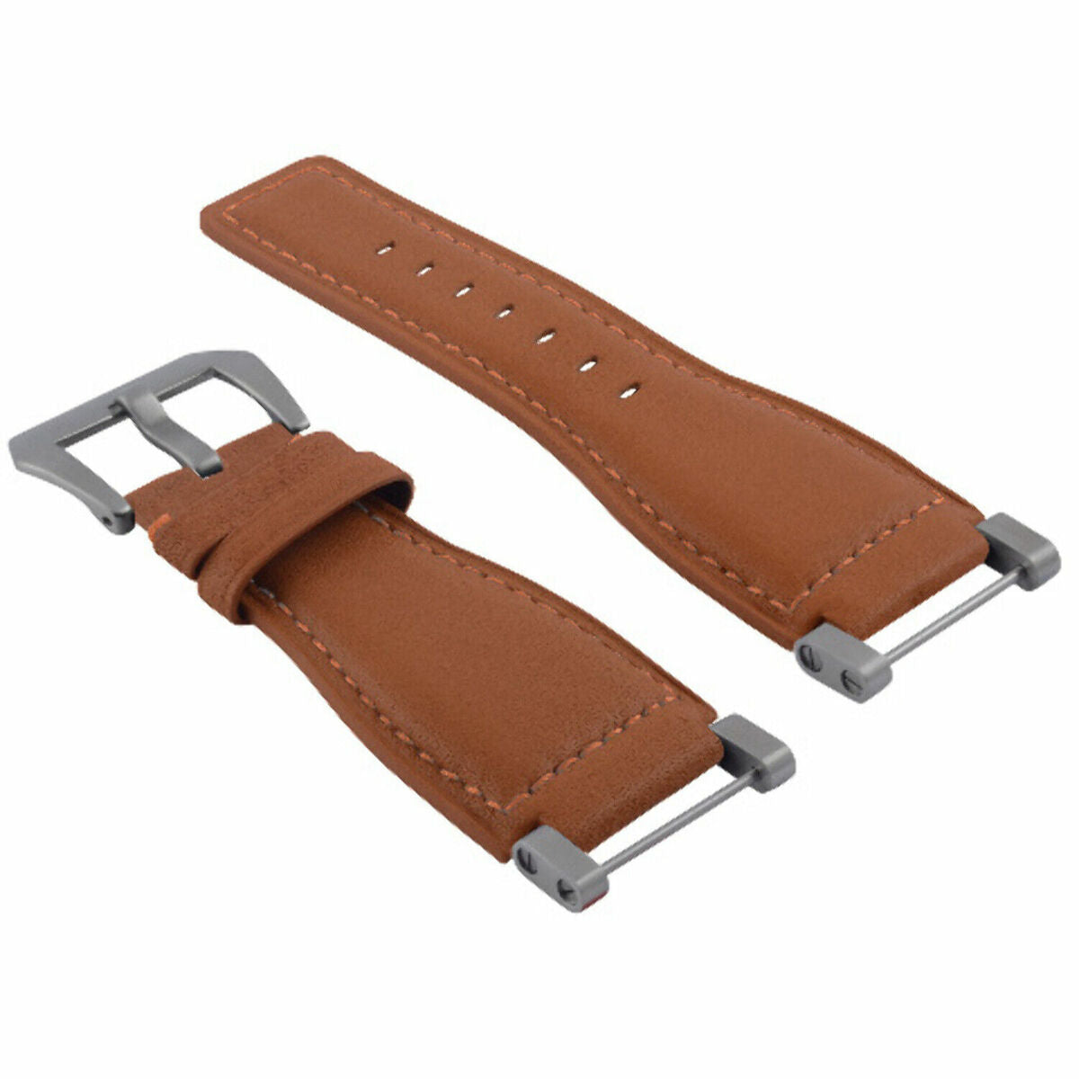 24MM LEATHER WATCH BAND STRAP SMOOTH WITH STAINLESS ADAPTER FOR SUUNTO CORE, Tan, view 3
