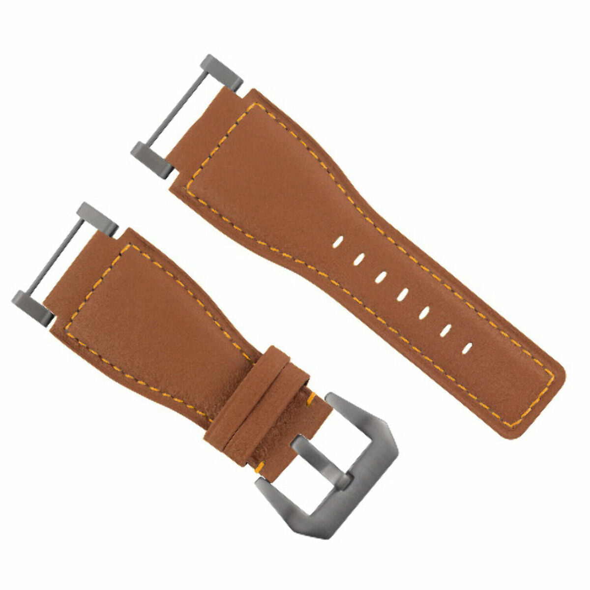 24MM LEATHER WATCH BAND STRAP SMOOTH WITH STAINLESS ADAPTER FOR SUUNTO CORE, Tan with Orange Stitching, view 2