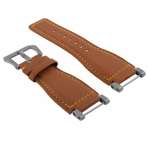 24MM FOR SUUNTO CORE REPLACEMENT SMOOTH LEATHER WATCH BAND STRAP + STAINLESS ADAPTER
