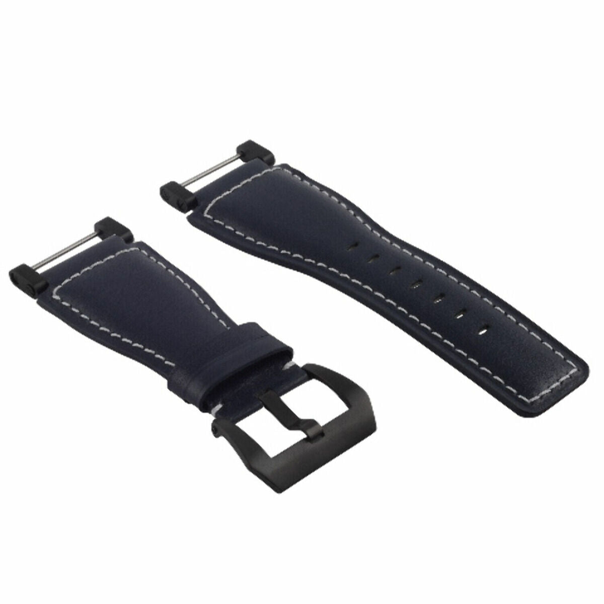 24MM GENUINE LEATHER WATCH BAND STRAP SMOOTH WITH BLACK ADAPTER FOR SUUNTO CORE, Blue with White Stitching