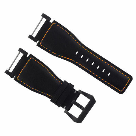 24MM FOR SUUNTO CORE REPLACEMENT SMOOTH LEATHER WATCH BAND STRAP + BLACK PVD ADAPTER