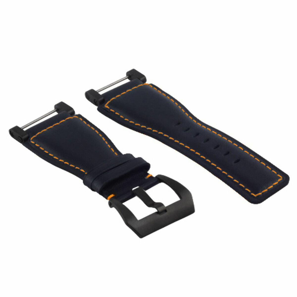 24MM GENUINE LEATHER WATCH BAND STRAP SMOOTH WITH BLACK ADAPTER FOR SUUNTO CORE, Black with Orange Stitching, view 3
