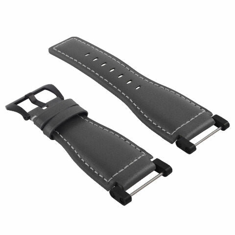 24MM FOR SUUNTO CORE REPLACEMENT SMOOTH LEATHER WATCH BAND STRAP + BLACK PVD ADAPTER