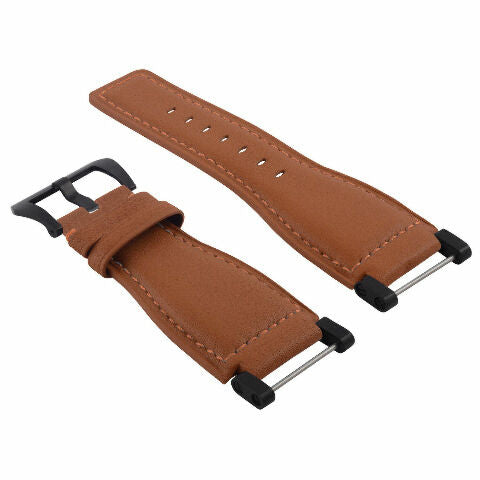 24MM GENUINE LEATHER WATCH BAND STRAP SMOOTH WITH BLACK ADAPTER FOR SUUNTO CORE