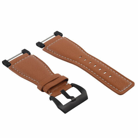 24MM GENUINE LEATHER WATCH BAND STRAP SMOOTH WITH BLACK ADAPTER FOR SUUNTO CORE