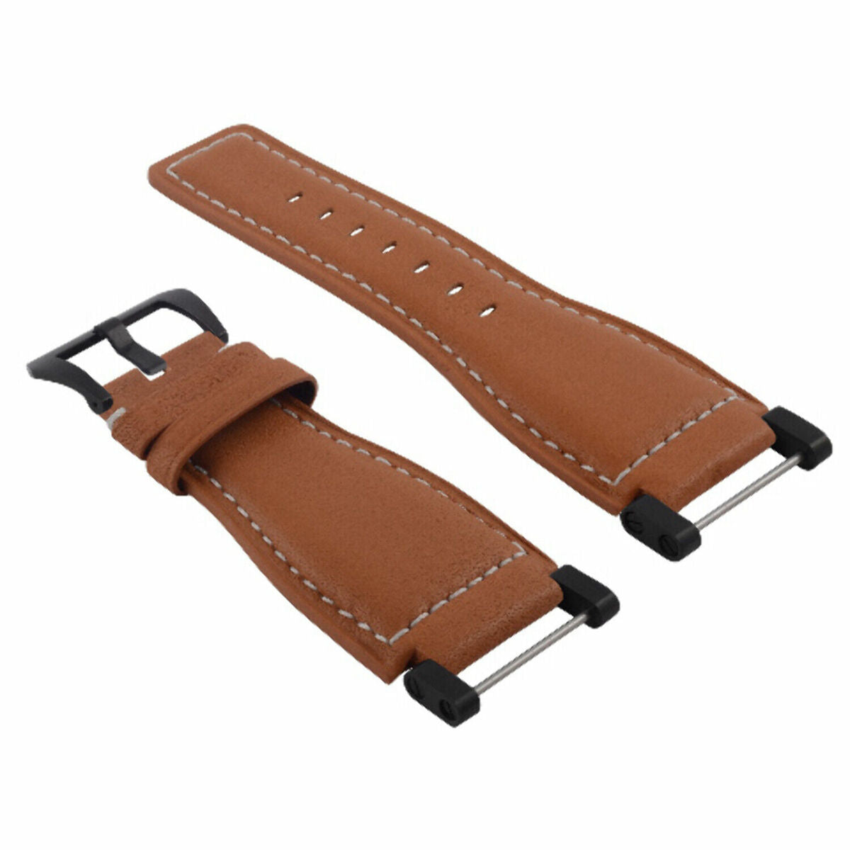 24MM FOR SUUNTO CORE REPLACEMENT SMOOTH LEATHER WATCH BAND STRAP + BLACK PVD ADAPTER