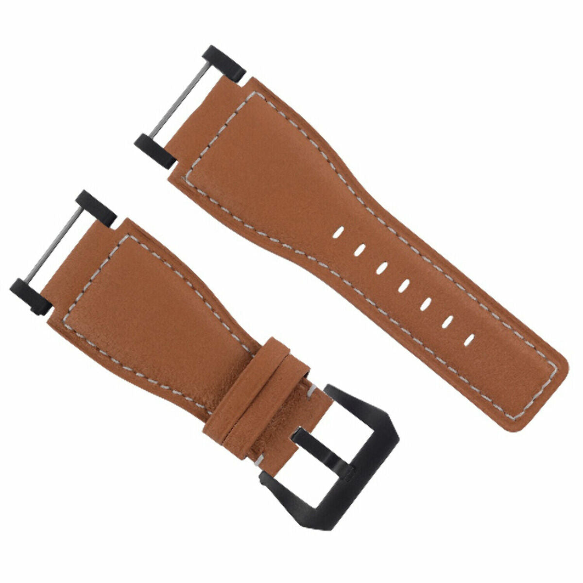 24MM FOR SUUNTO CORE REPLACEMENT SMOOTH LEATHER WATCH BAND STRAP + BLACK PVD ADAPTER