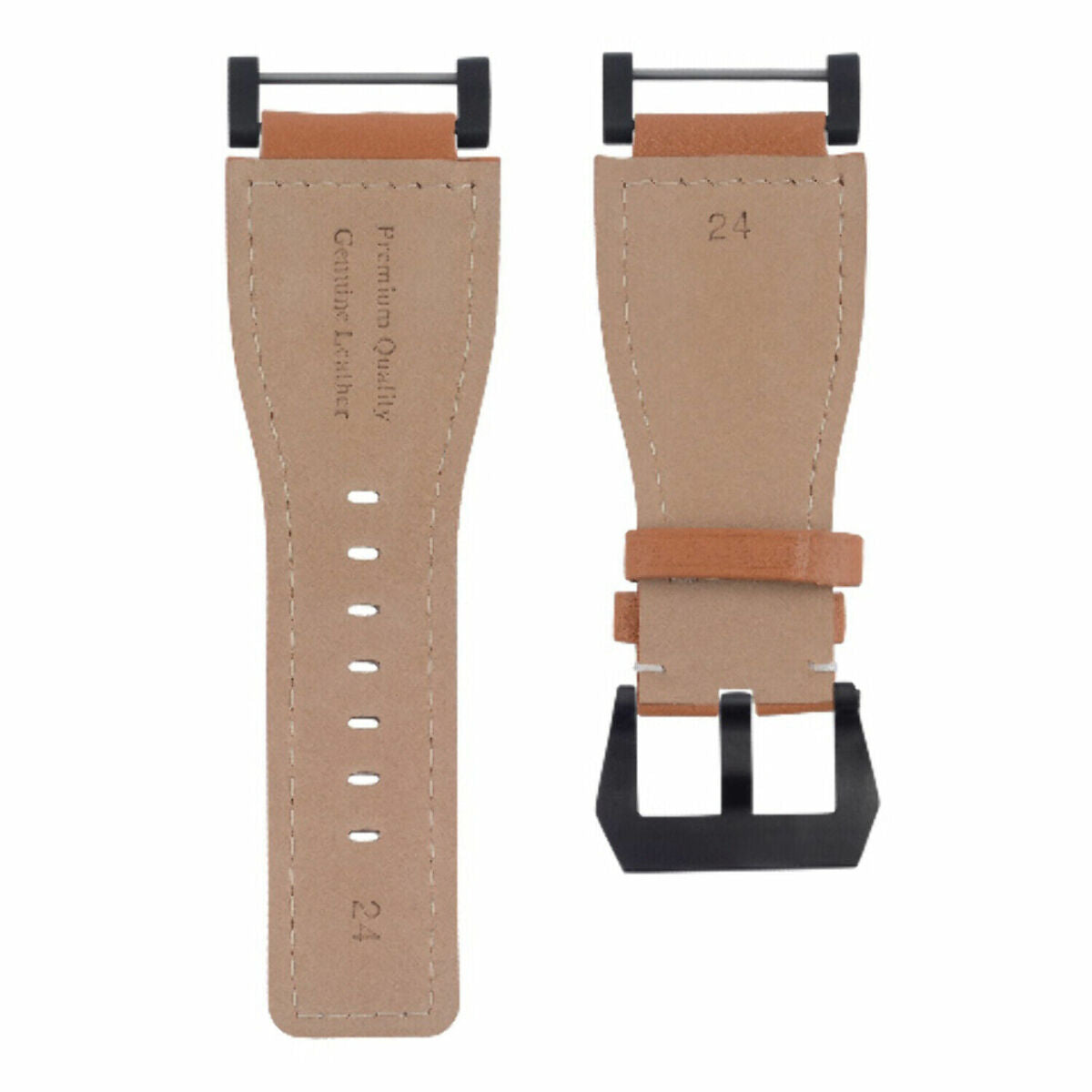24MM FOR SUUNTO CORE REPLACEMENT SMOOTH LEATHER WATCH BAND STRAP + BLACK PVD ADAPTER