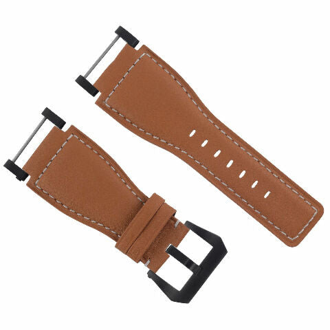24MM GENUINE LEATHER WATCH BAND STRAP SMOOTH WITH BLACK ADAPTER FOR SUUNTO CORE