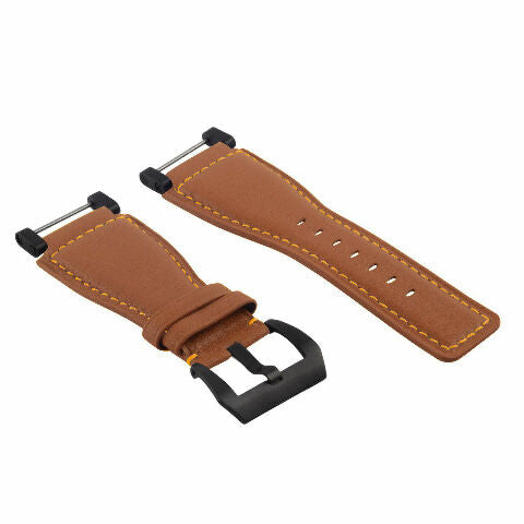 24MM GENUINE LEATHER WATCH BAND STRAP SMOOTH WITH BLACK ADAPTER FOR SUUNTO CORE