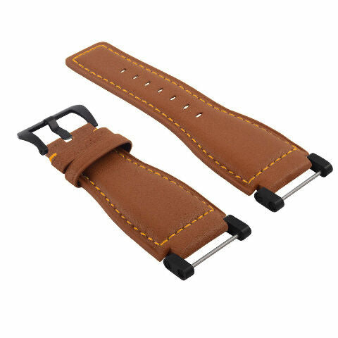 24MM FOR SUUNTO CORE REPLACEMENT SMOOTH LEATHER WATCH BAND STRAP + BLACK PVD ADAPTER
