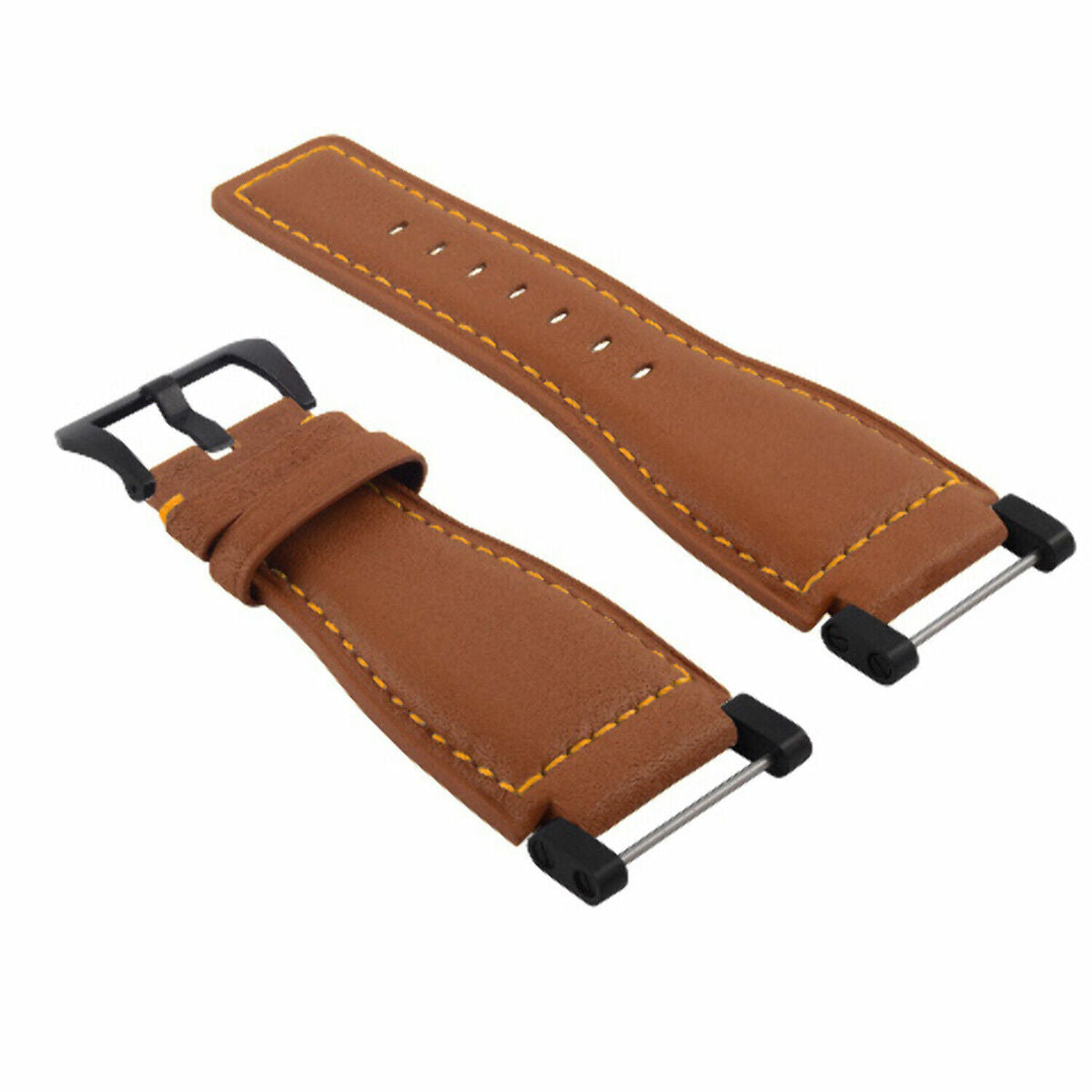 24MM GENUINE LEATHER WATCH BAND STRAP SMOOTH WITH BLACK ADAPTER FOR SUUNTO CORE, Tan with Orange Stitching