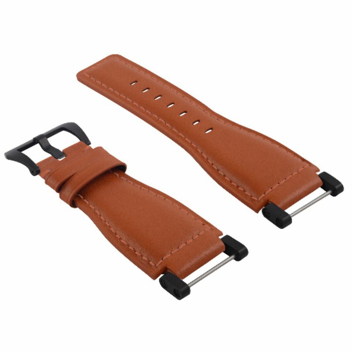 24MM FOR SUUNTO CORE REPLACEMENT SMOOTH LEATHER WATCH BAND STRAP + BLACK PVD ADAPTER