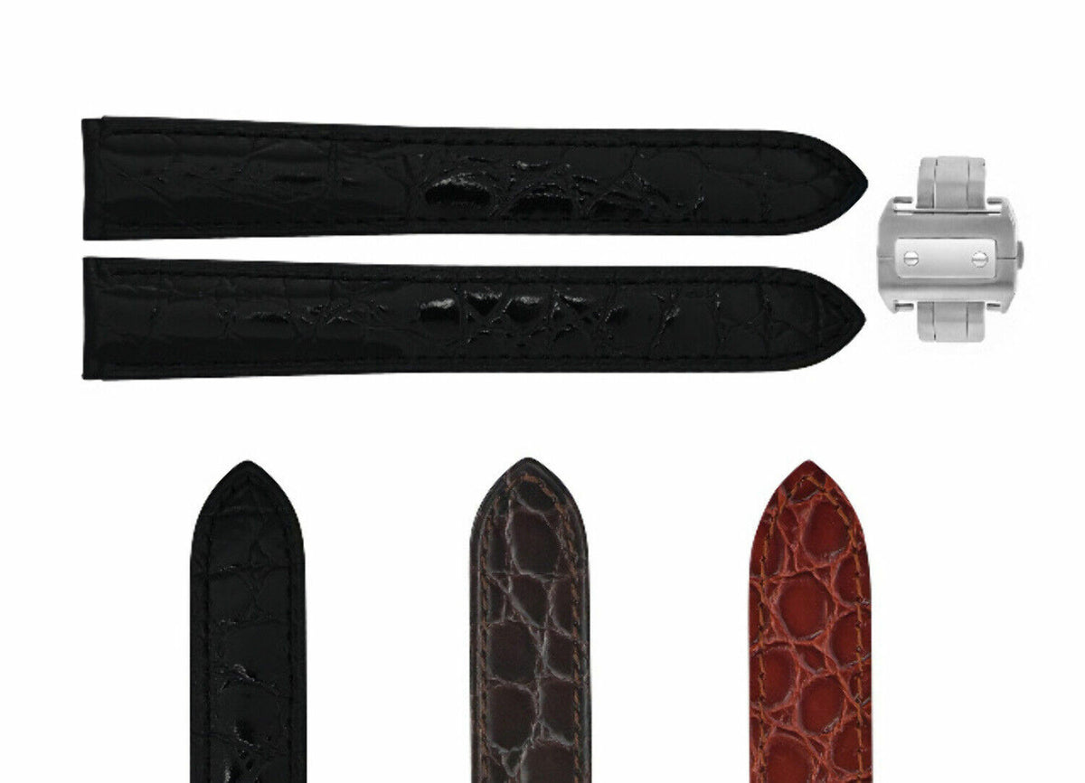 20-21-23-24MM LEATHER WATCH BAND STRAP FOR CARTIER TANK RONDE SOLO DEPLOYMENT, Black, front view