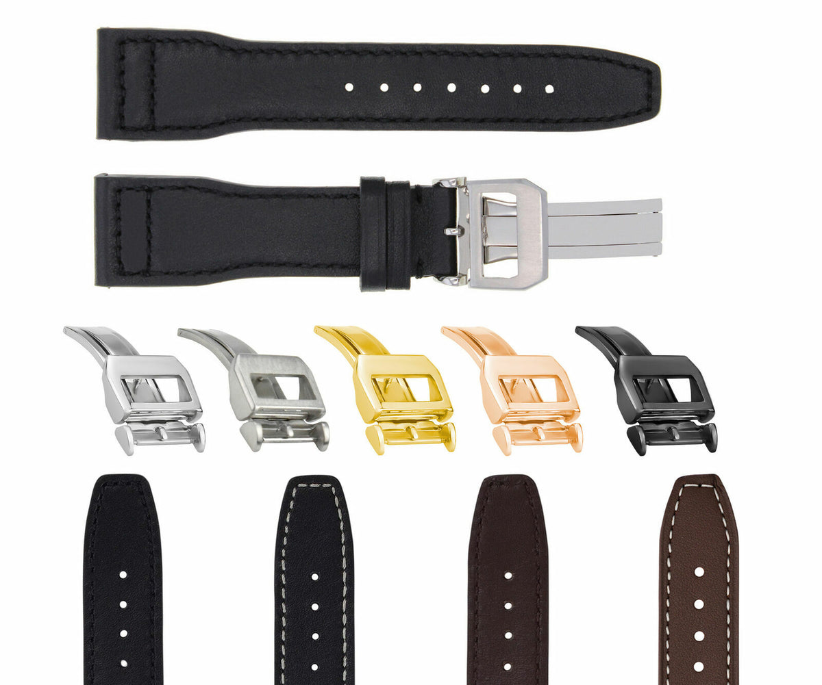 20-21-22-23MM LEATHER WATCH BAND STRAP FOR IWC PILOT PORTUGUESE TOP GUN + CLASP, Black
