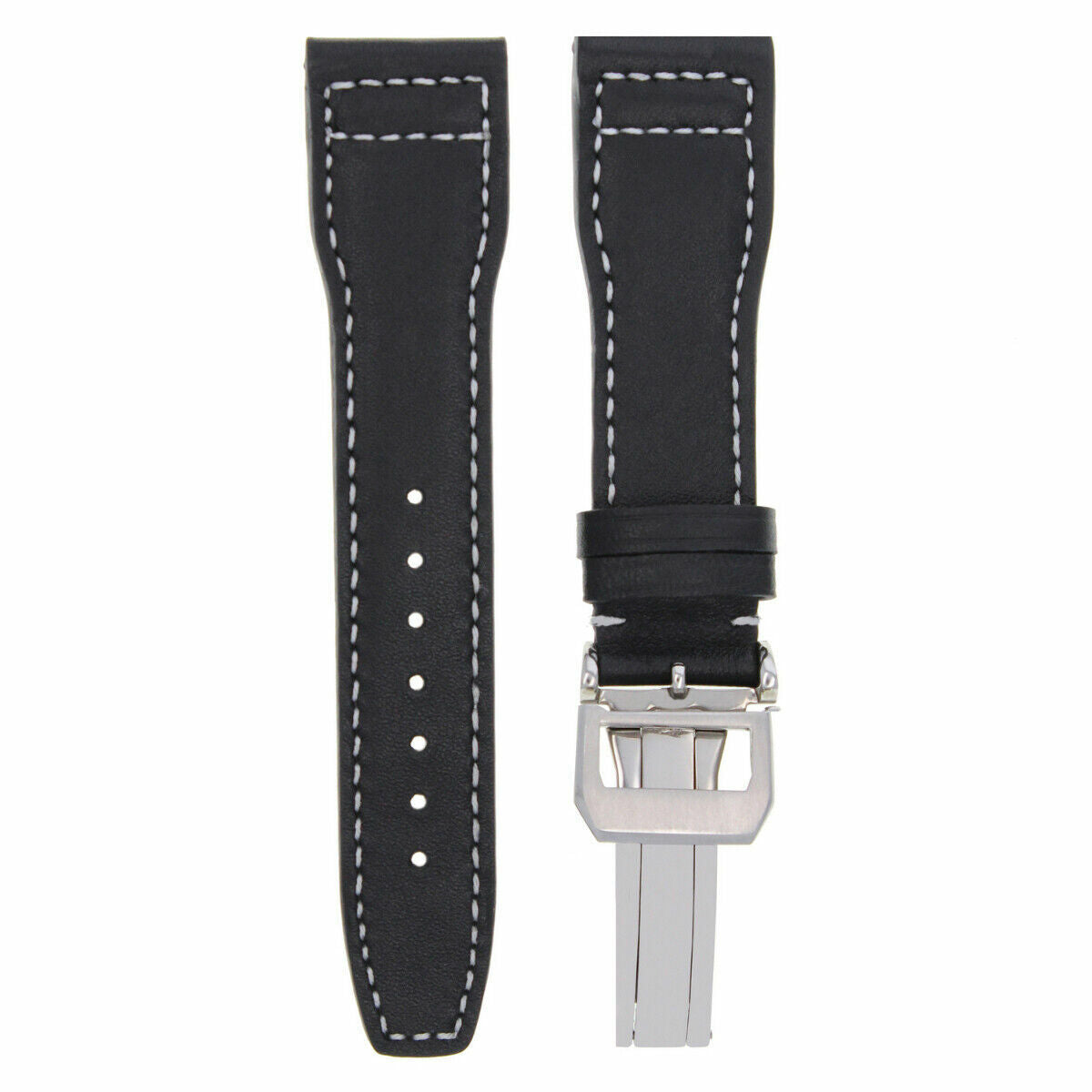 20-21-22-23MM LEATHER WATCH BAND STRAP FOR IWC PILOT PORTUGUESE TOP GUN + CLASP, Black with White Stitching, view 2