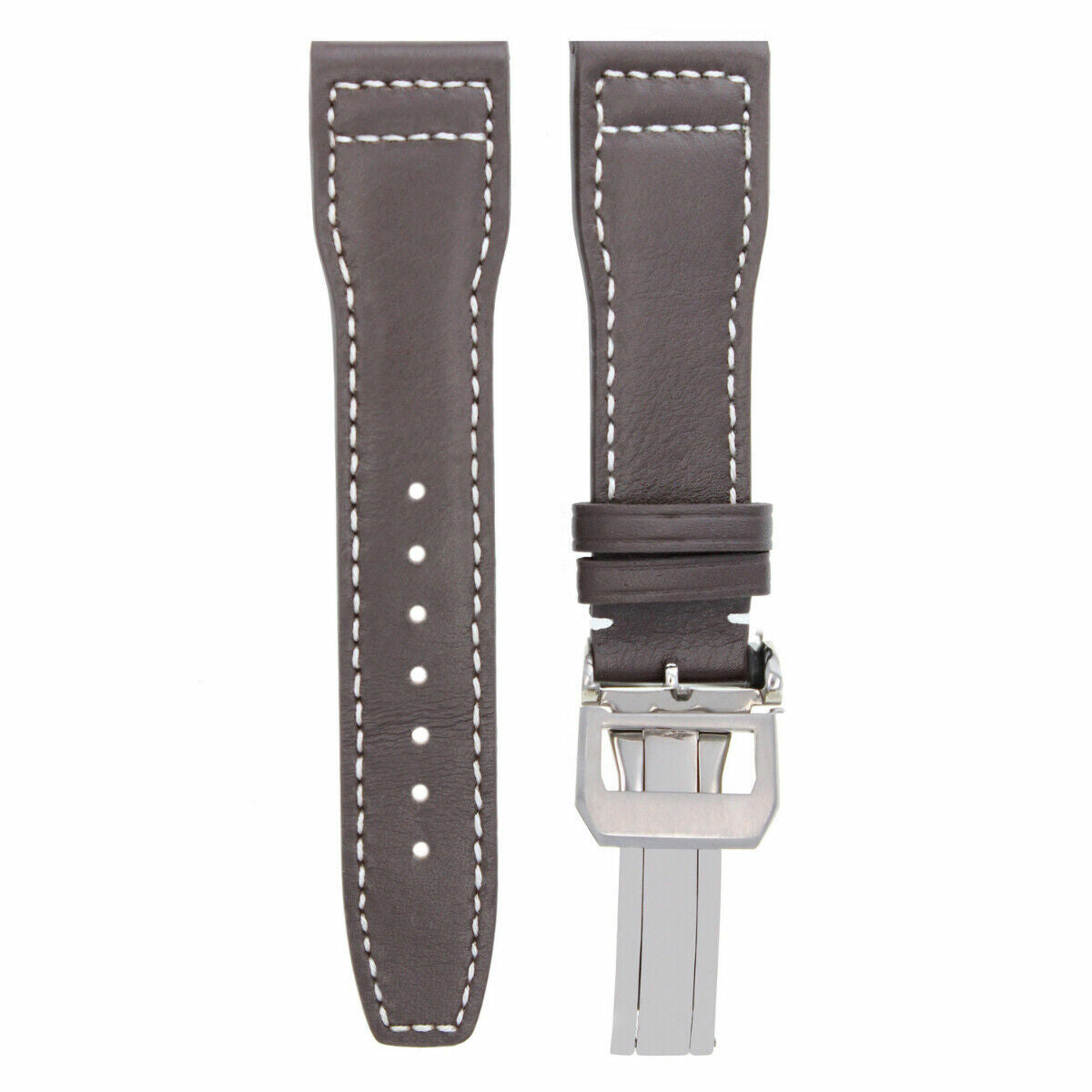20-21-22-23MM LEATHER WATCH BAND STRAP FOR IWC PILOT PORTUGUESE TOP GUN + CLASP, Brown with White Stitching, view 2