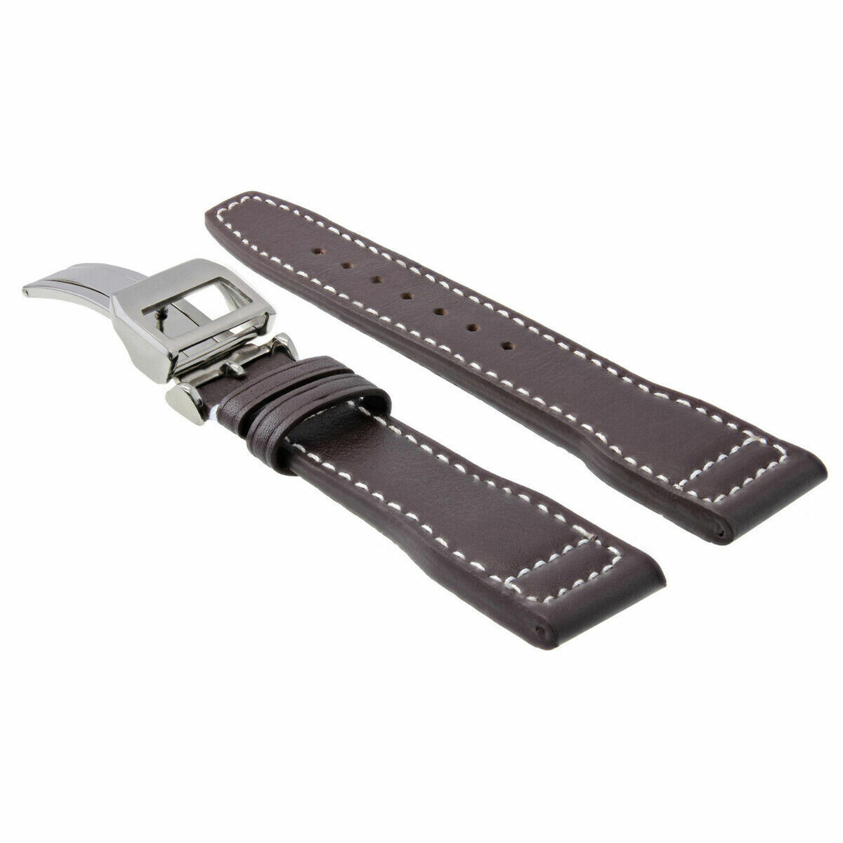 20-21-22-23MM LEATHER WATCH BAND STRAP FOR IWC PILOT PORTUGUESE TOP GUN + CLASP, Brown with White Stitching, view 3
