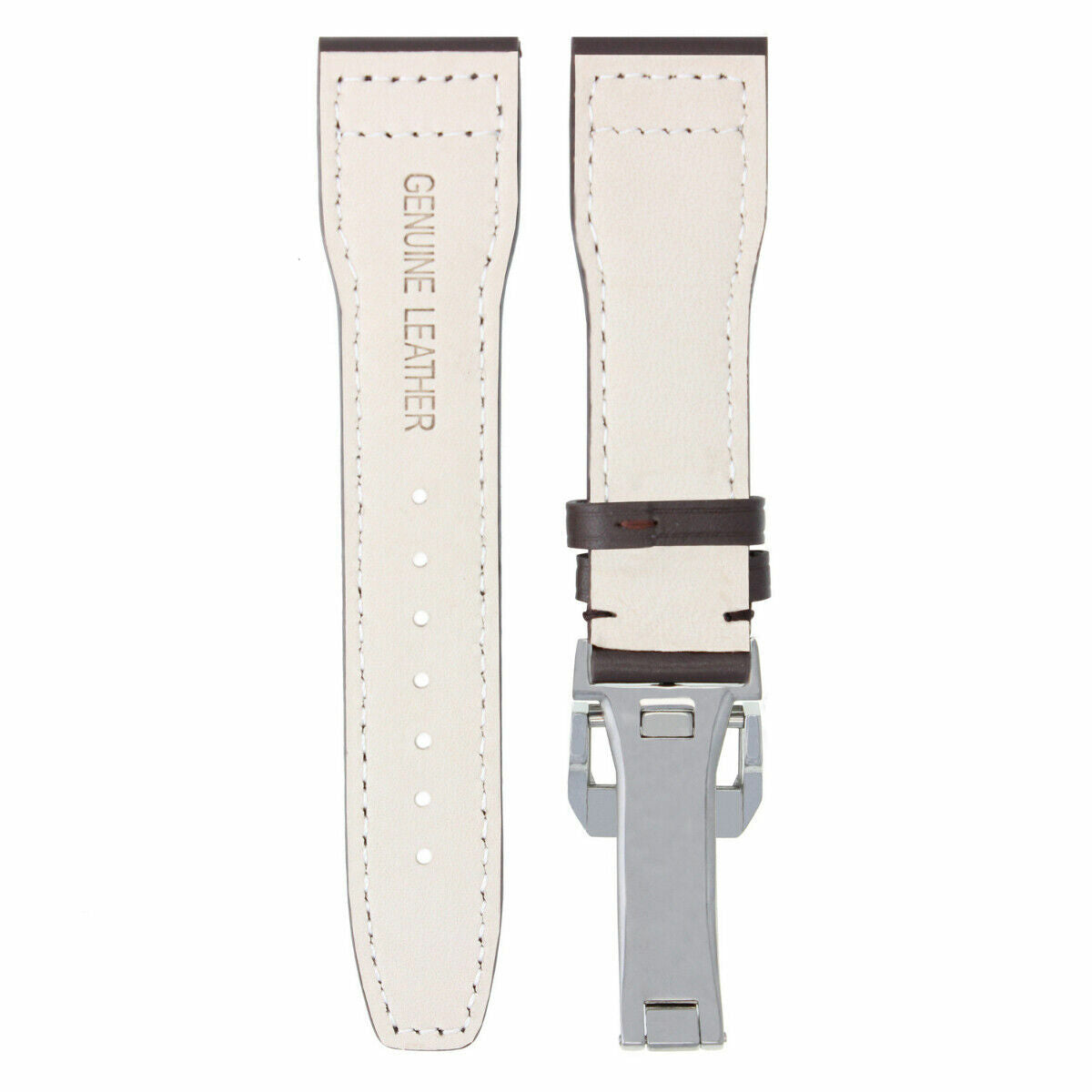 20-21-22-23MM LEATHER WATCH BAND STRAP FOR IWC PILOT PORTUGUESE TOP GUN + CLASP, Brown with White Stitching, underside view