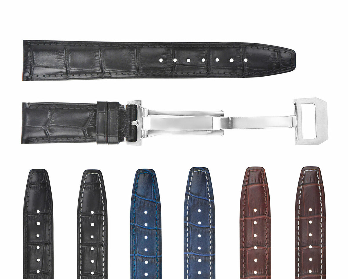 20-22MM REPLACEMENT LEATHER WATCH BAND STRAP FOR IWC PILOT PORTUGUESE TOP GUN, Black