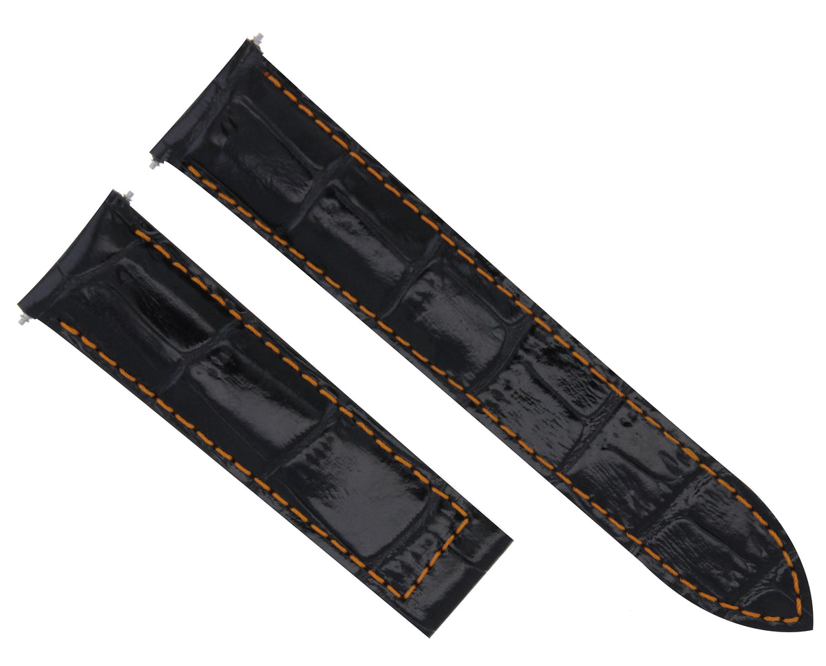 20MM REPLACEMENT GENUINE LEATHER WATCH BAND STRAP FOR MAURICE LACROIX RETROGRADE, Black with Orange Stitching