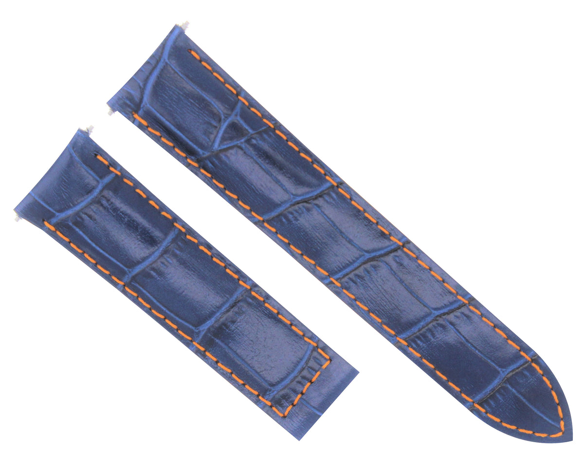20MM REPLACEMENT LEATHER WATCH BAND STRAP FOR CARTIER TANK FRANCAISE WITH BUCKLE, Blue with Orange Stitching