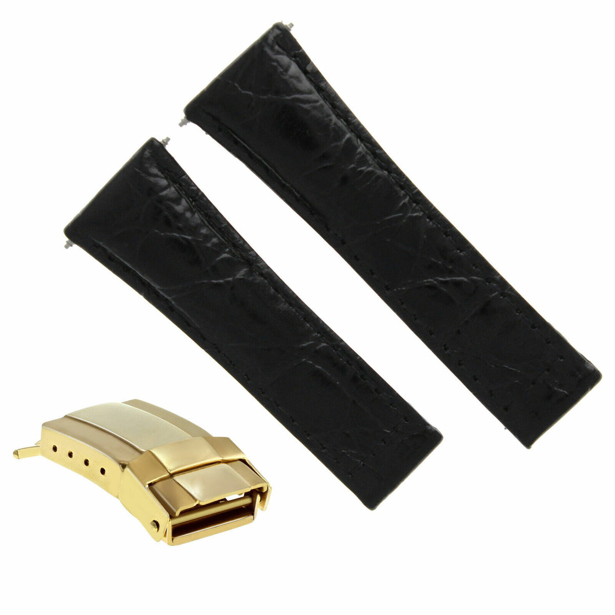 20MM CROC LEATHER WATCH BAND STRAP FITS FOR ROLEX DAYTONA + GOLD SHORT MEDIUM, Black (Regular)