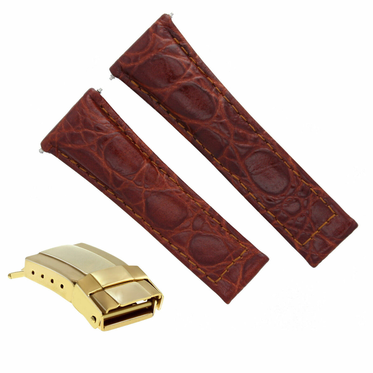 20MM CROC LEATHER WATCH BAND STRAP FITS FOR ROLEX DAYTONA + GOLD SHORT MEDIUM, Tan (Regular)