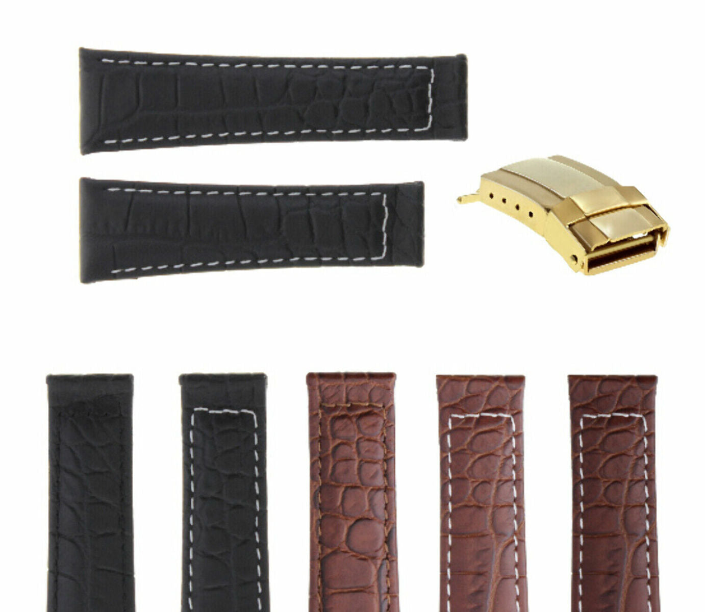 20MM CROC LEATHER BAND STRAP FOR ROLEX DAYTONA 16519 116520 GOLD BUCKLE SHORT ME