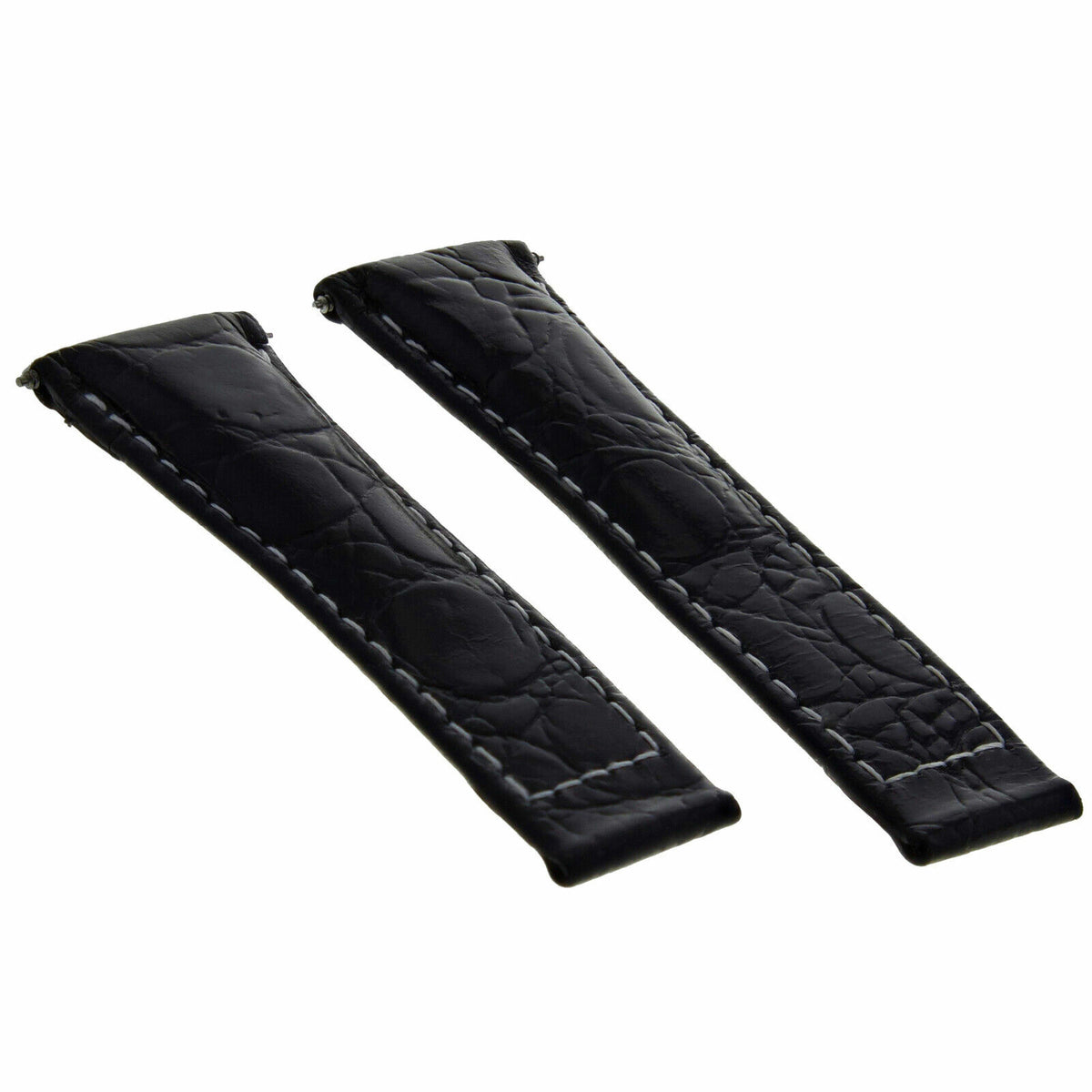20MM LEATHER WATCH BAND STRAP WITH GOLD BUCKLE FOR ROLEX DAYTONA 16519 116520, Black White Stitching (Regular), front view