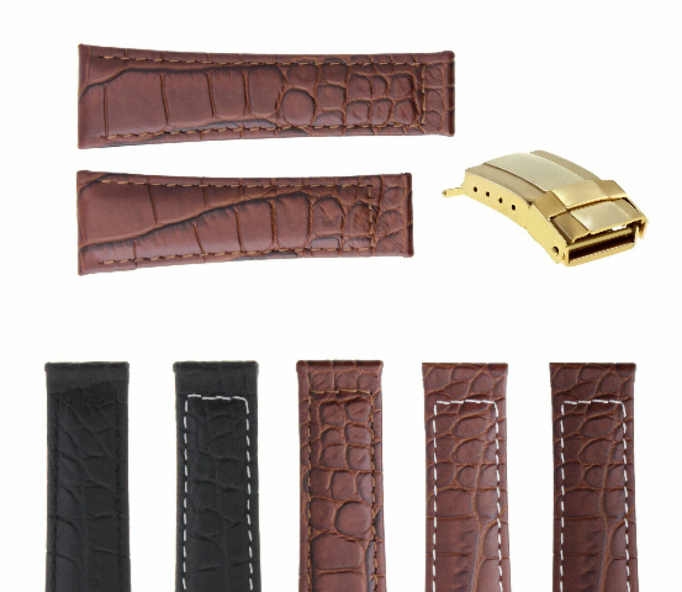20MM CROC LEATHER BAND STRAP FOR ROLEX DAYTONA 16519 116520 GOLD BUCKLE SHORT ME