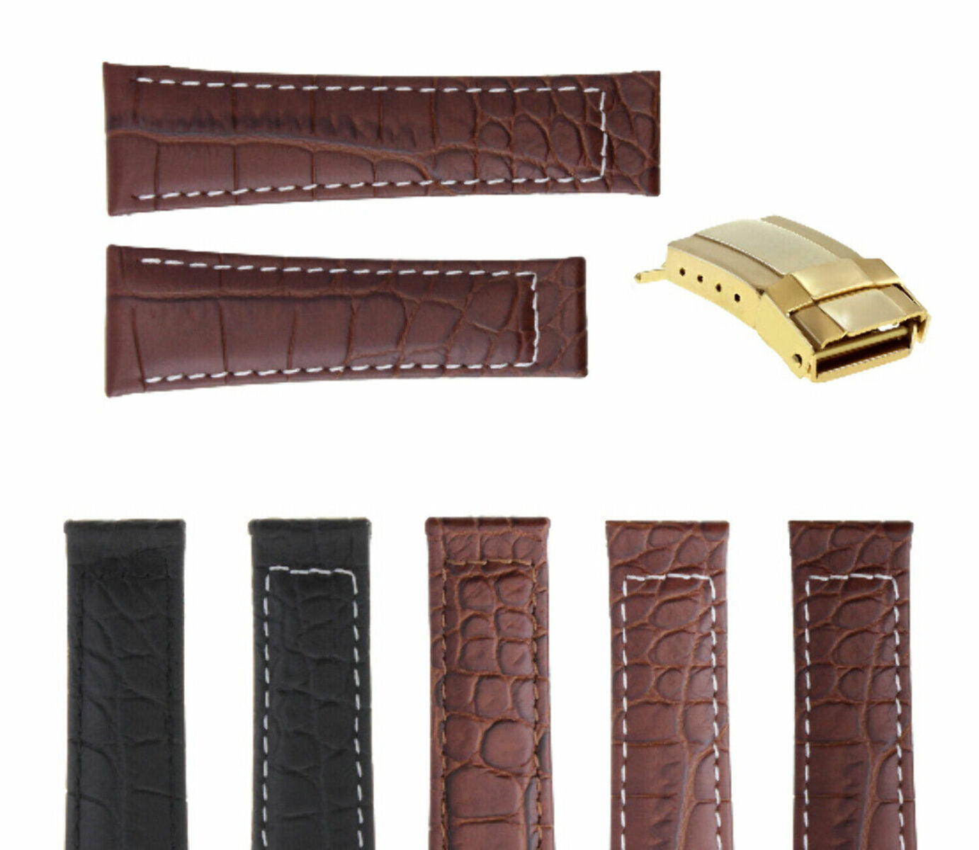 20MM CROC LEATHER BAND STRAP FOR ROLEX DAYTONA 16519 116520 GOLD BUCKLE SHORT ME