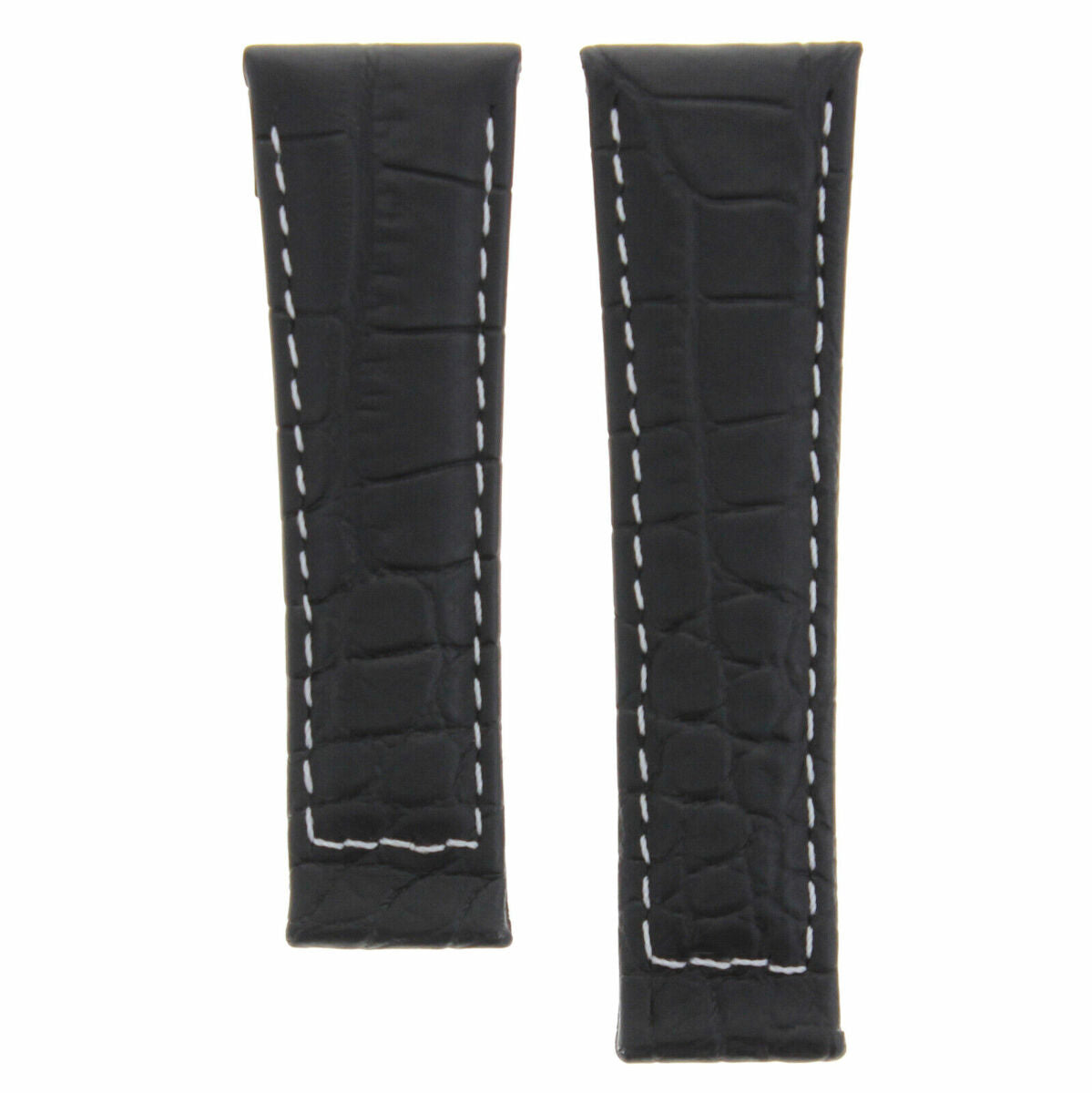 20MM GENUINE CROCODILE LEATHER WATCH BAND STRAP FOR ROLEX DAYTONA 16518 16519, Black White Stitching (Short)