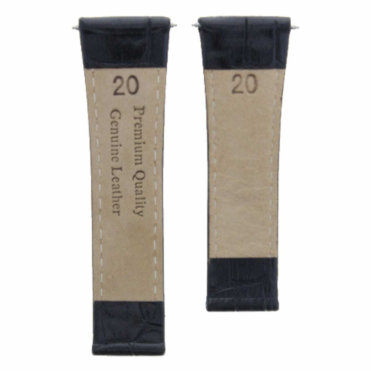 20MM REPLACEMENT LEATHER WATCH BAND STRAP FOR ROLEX SUBMARINER GMT DATEJUST, Black White Stitching (Short), front view