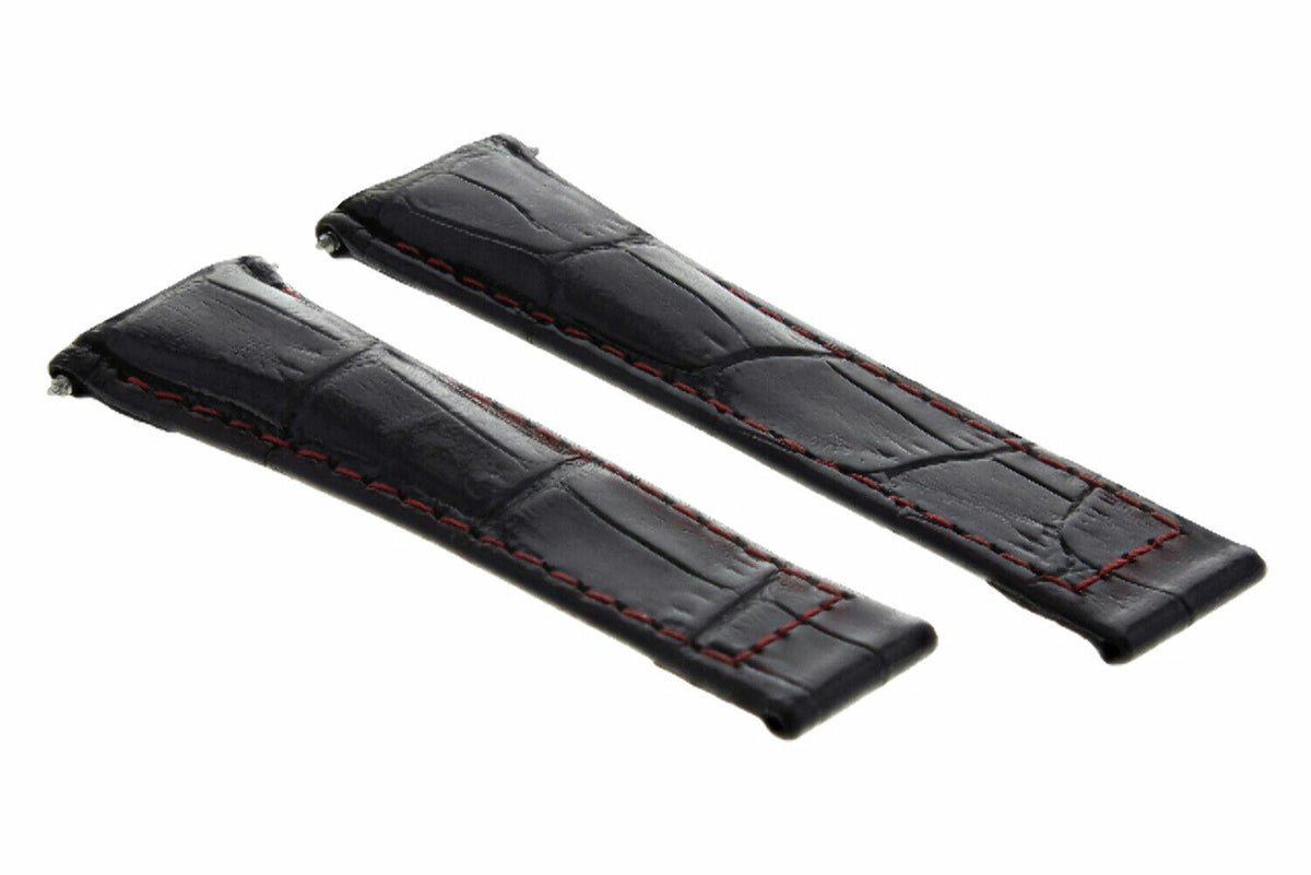 20MM LEATHER WATCH BAND STRAP FOR ALL ROLEX DAYTONA PRESIDENT SHORT,REGULAR,LONG, Black Red Stitching (Short), view 2