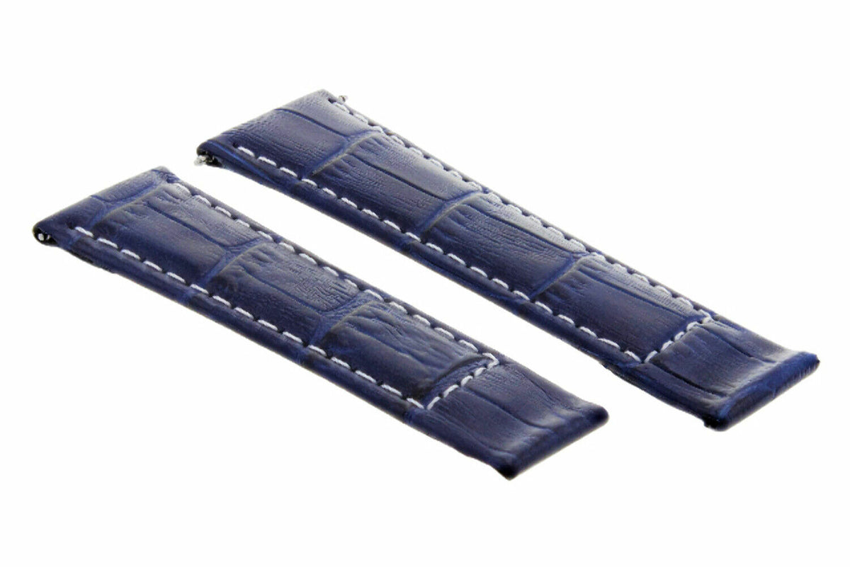 20MM LEATHER WATCH BAND STRAP FOR ALL ROLEX DAYTONA PRESIDENT SHORT,REGULAR,LONG, Blue White Stitching (Regular)