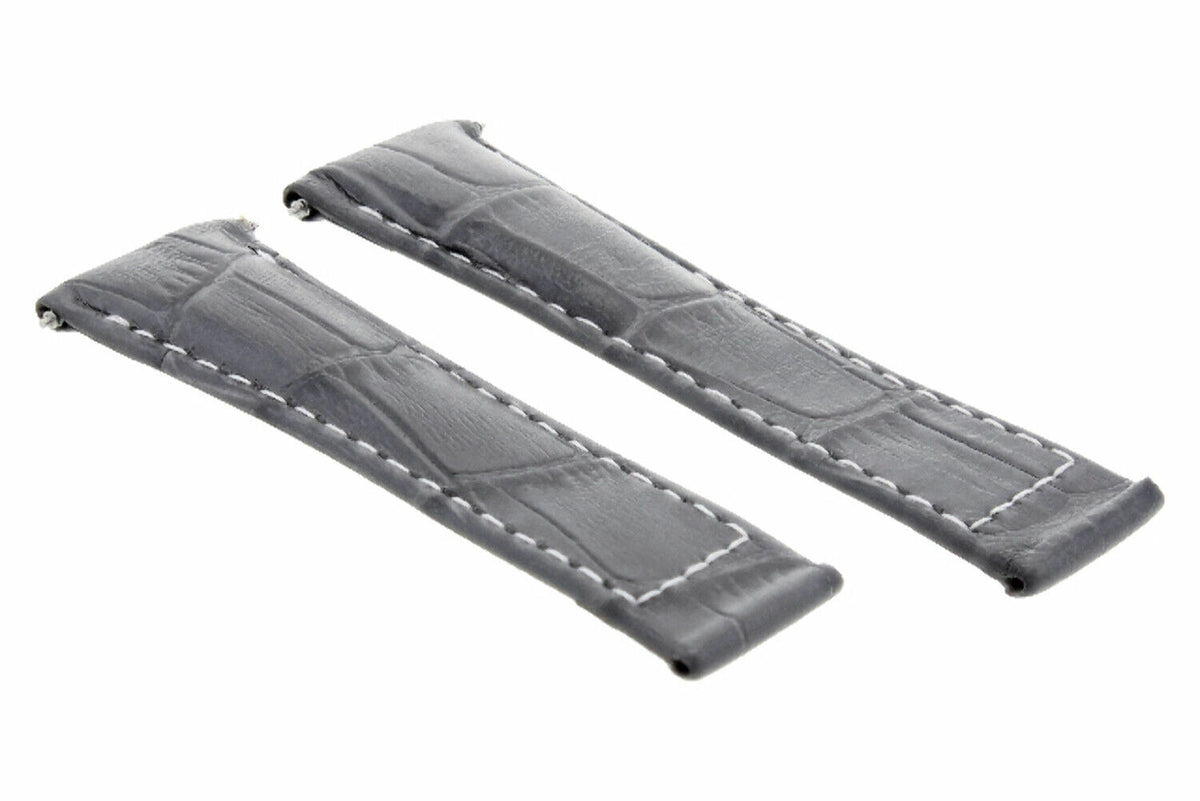 20MM LEATHER WATCH BAND STRAP FITS ALL ROLEX DAYTONA MODEL SHORT-MEDIUM ENDPIECE, Grey White Stitching (Regular), view 3