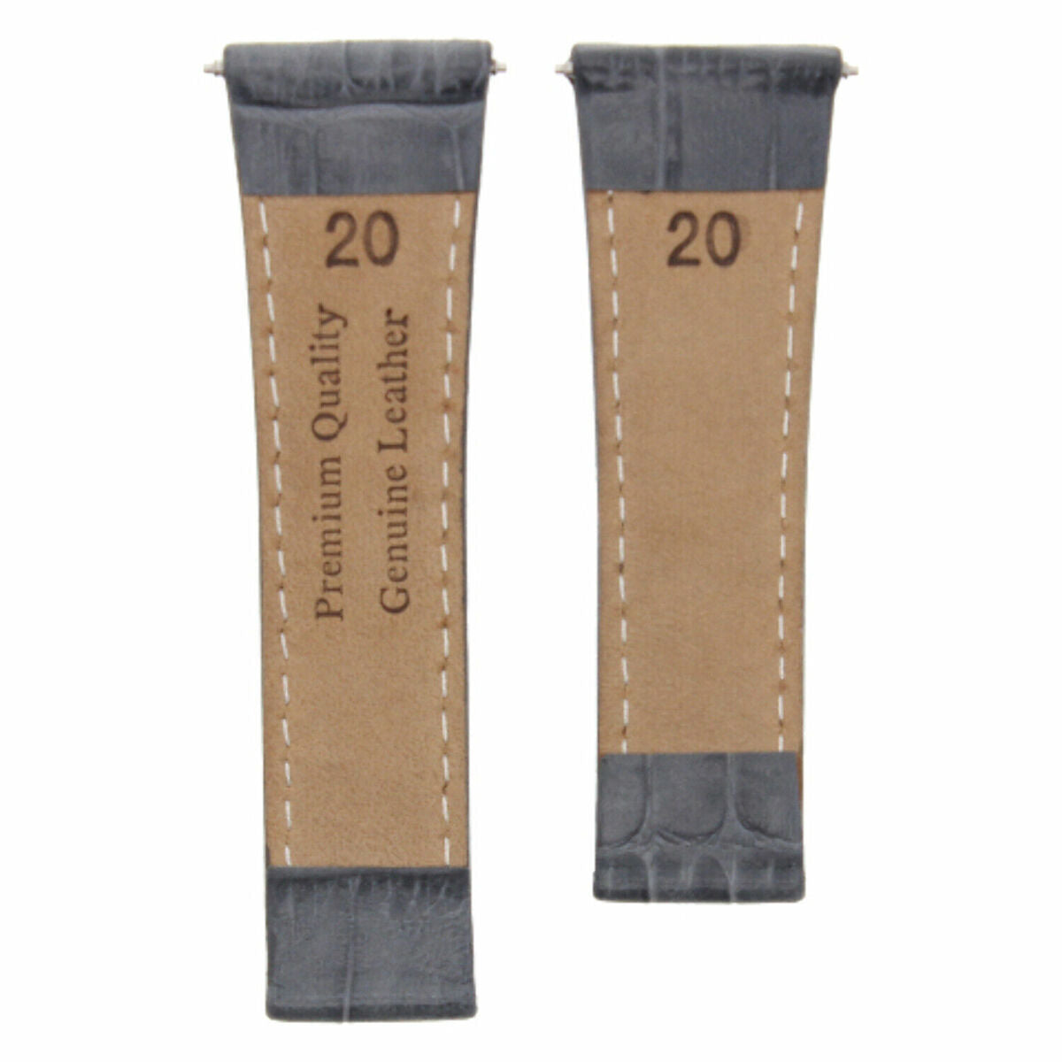 20MM REPLACEMENT LEATHER WATCH BAND STRAP WITH ENDPIECES FOR ROLEX DAYTONA 40MM, Grey White Stitching (Regular), front view