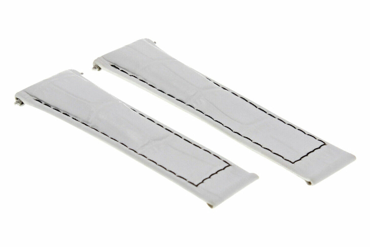 20MM REPLACEMENT LEATHER WATCH BAND STRAP WITH ENDPIECES FOR ROLEX DAYTONA 40MM, White Black Stitching (Regular), view 3