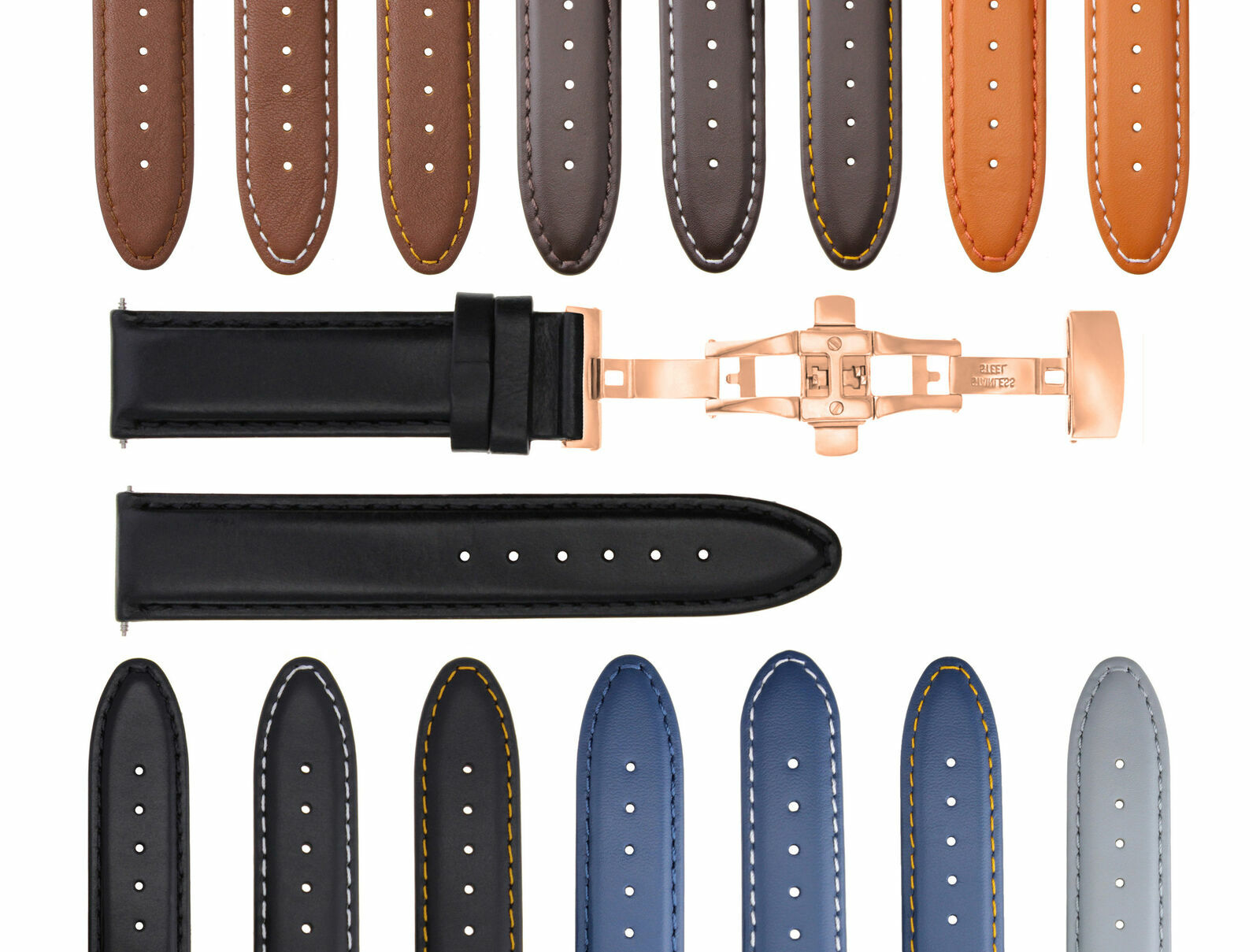 18-19-20-22-24MM SMOOTH LEATHER WATCH BAND STRAP FOR CITIZEN ECODRIVE CLASP ROSE