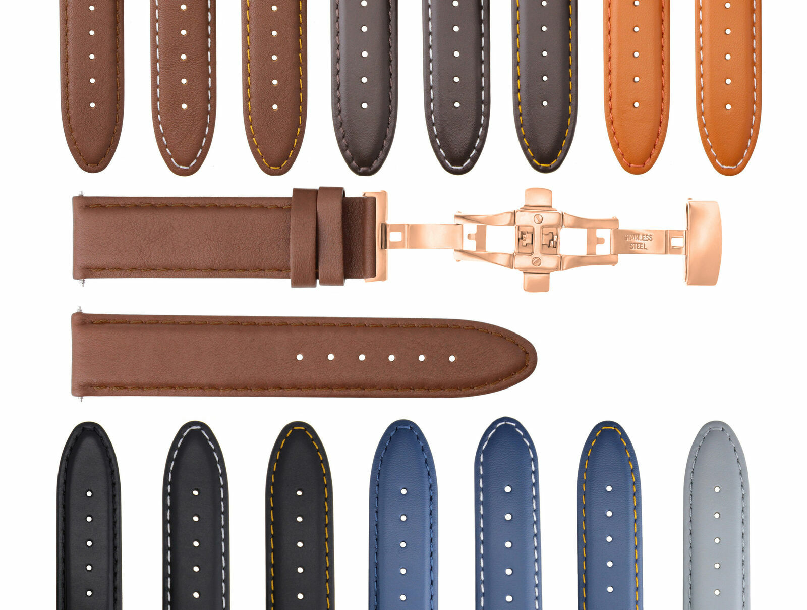 18-19-20-22-24MM SMOOTH LEATHER WATCH BAND STRAP FOR CITIZEN ECODRIVE CLASP ROSE