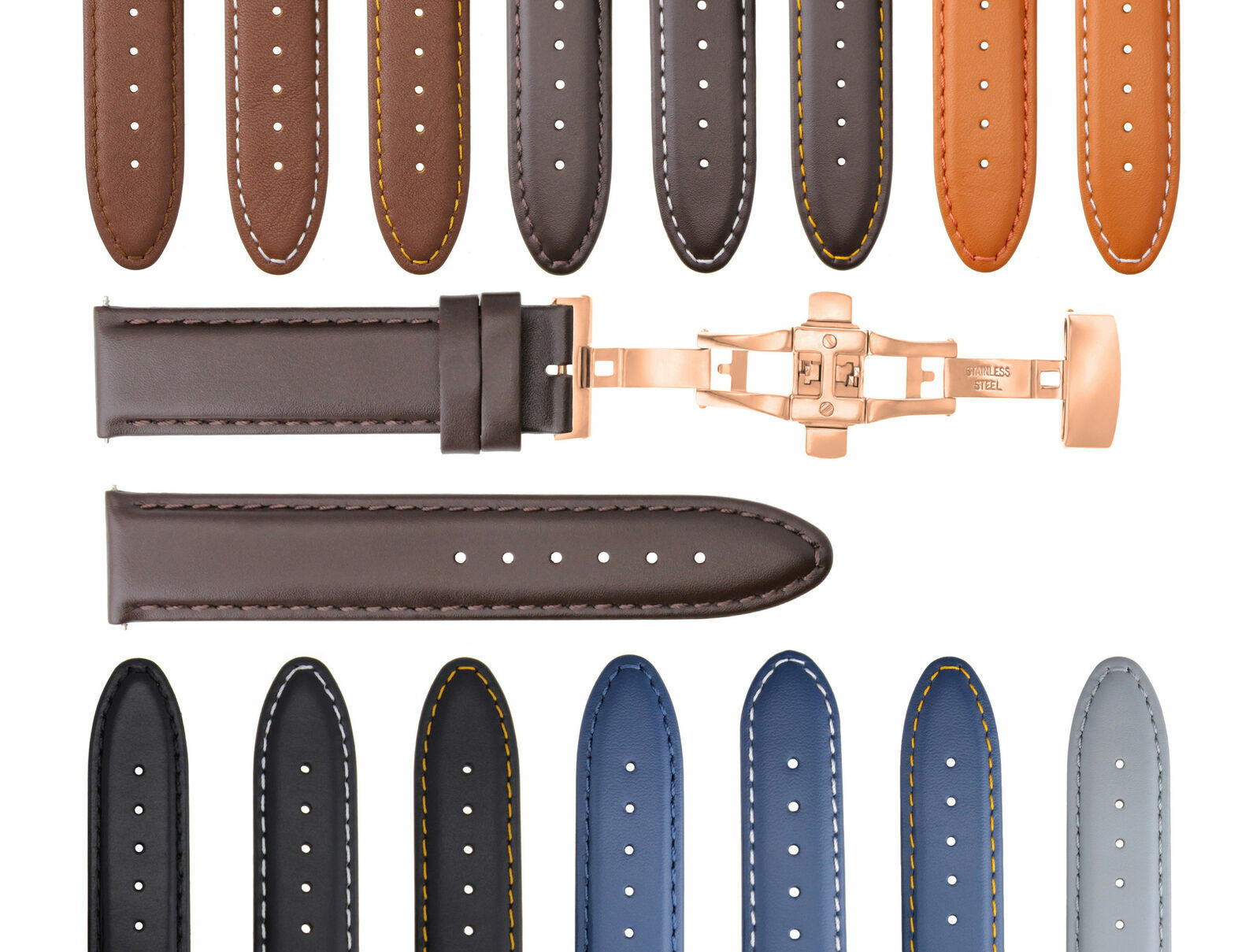 18-19-20-22-24MM SMOOTH LEATHER WATCH BAND STRAP FOR CITIZEN ECODRIVE CLASP ROSE