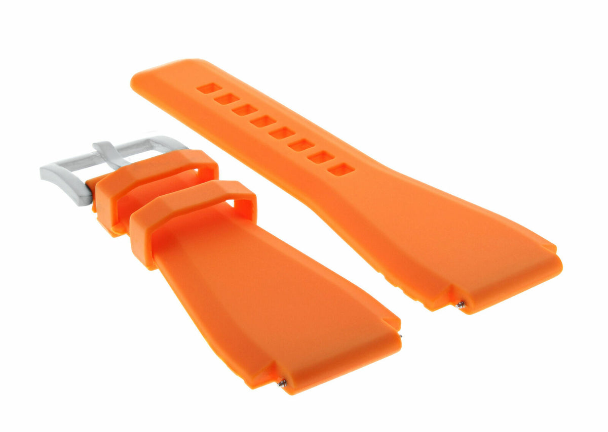 24MM SILICONE RUBBER WATCH BAND STRAP FOR BELL & ROSS BR-01-BR-03 + STEEL BUCKLE, Orange, view 3