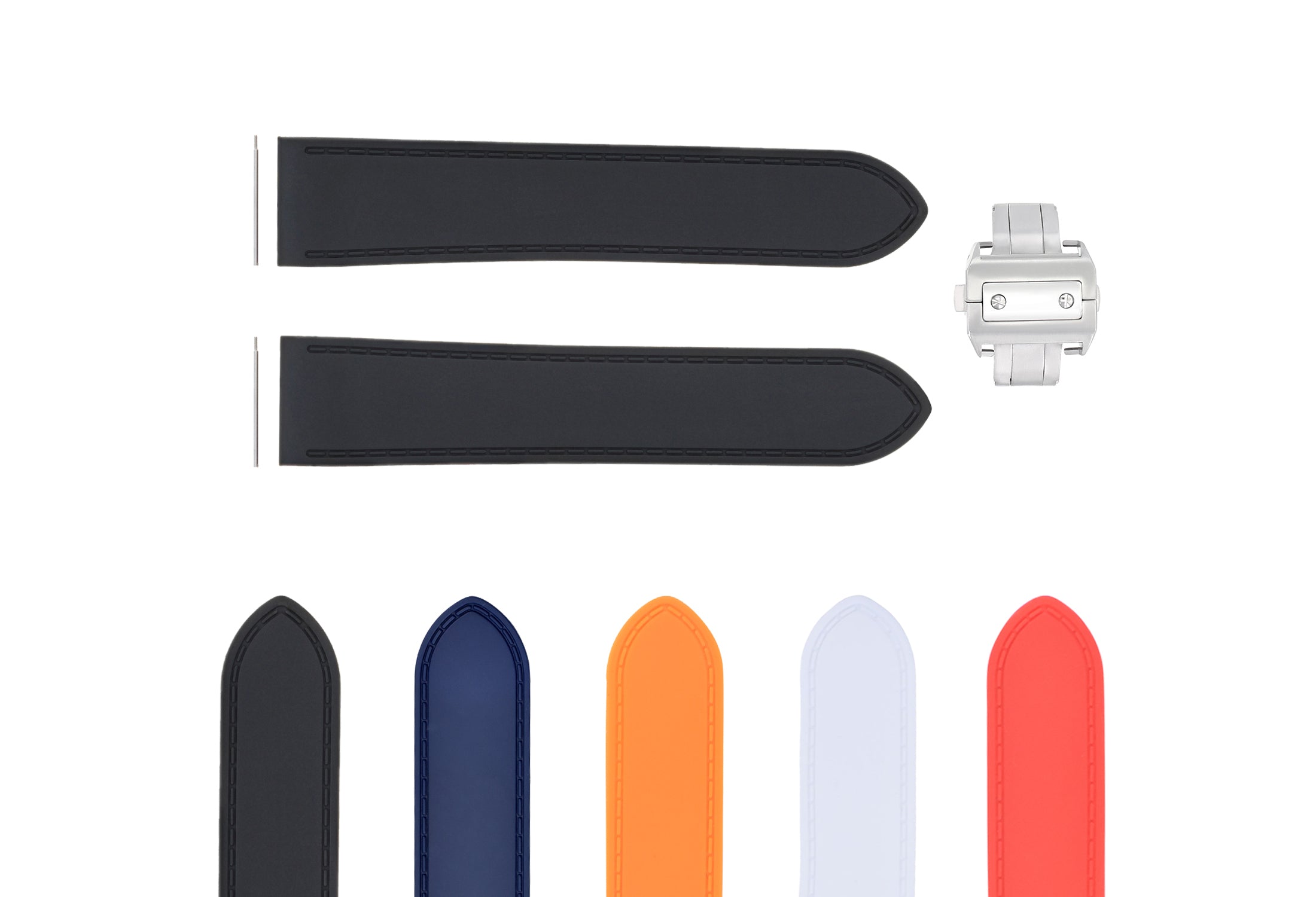 23-24.5MM RUBBER STRAP WATCH BAND FOR CARTIER SANTOS 100 XL CHRONO CLASP + SCREW