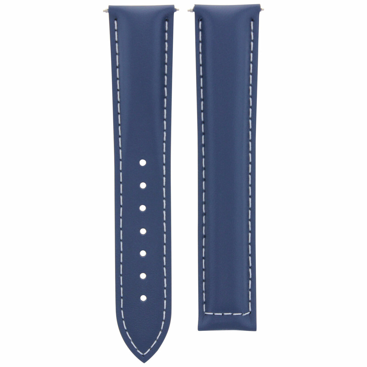 20-22-24MM LEATHER STRAP BAND FOR OMEGA SEAMASTER PLANET OCEAN DEPLOYMENT CLASP, Blue with White Stitching, view 2