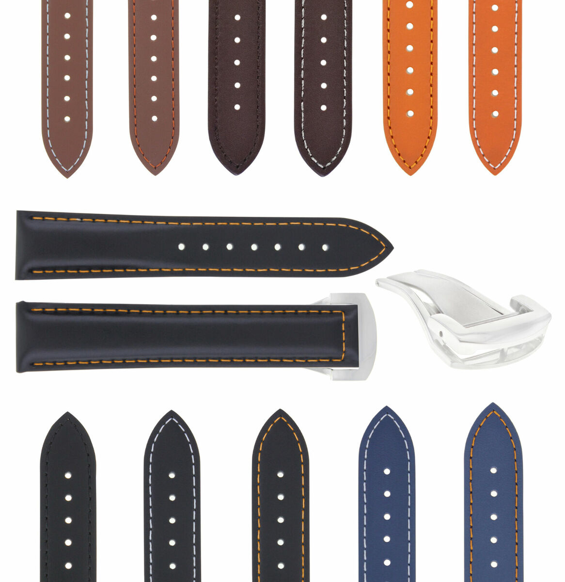20-22-24MM LEATHER STRAP BAND FOR OMEGA SEAMASTER PLANET OCEAN DEPLOYMENT CLASP