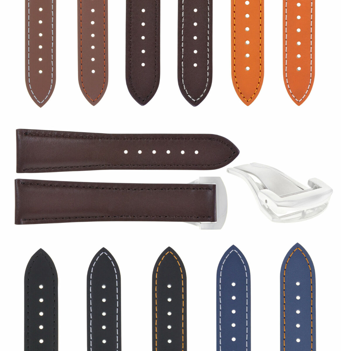 20-22-24MM LEATHER STRAP BAND FOR OMEGA SEAMASTER PLANET OCEAN DEPLOYMENT CLASP