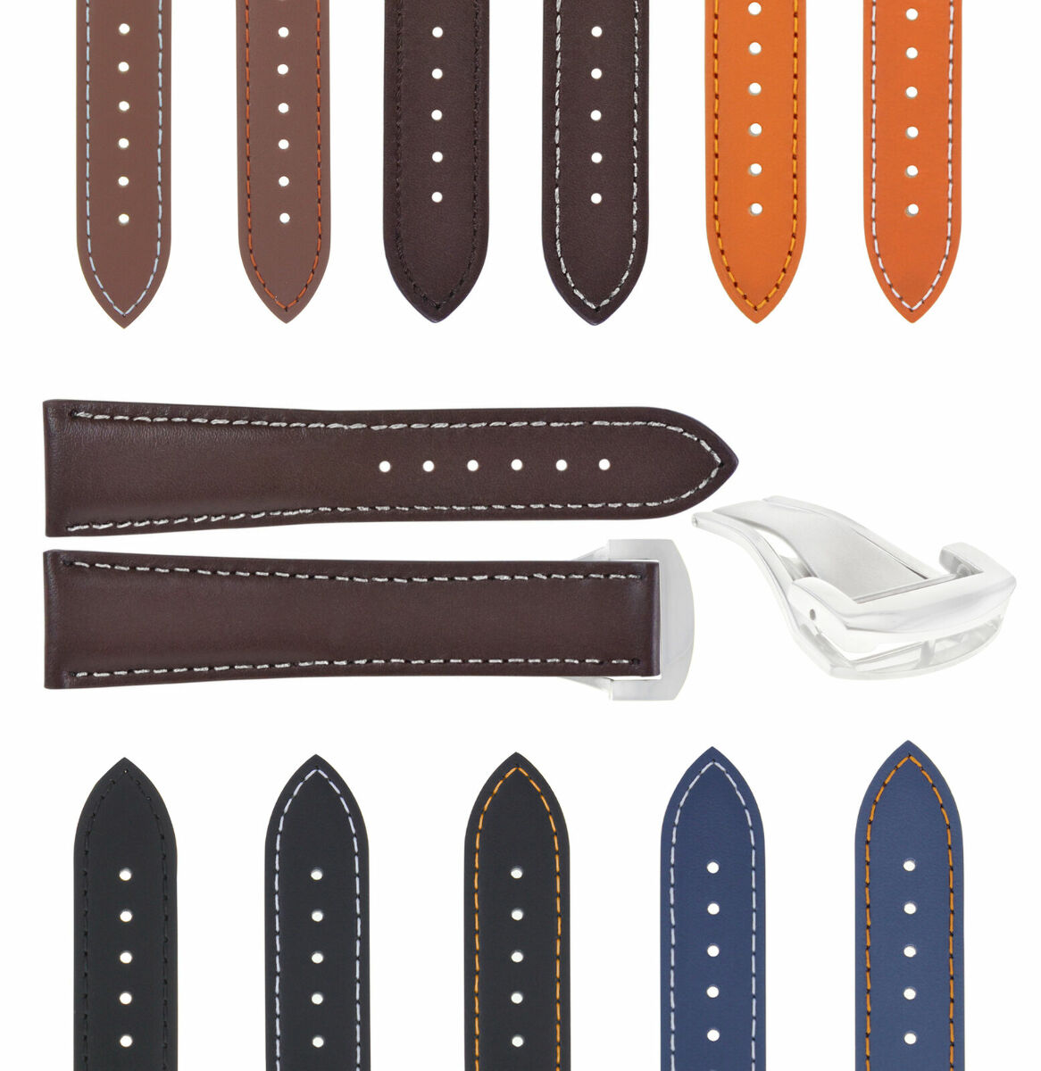 20-22-24MM LEATHER STRAP BAND FOR OMEGA SEAMASTER PLANET OCEAN DEPLOYMENT CLASP