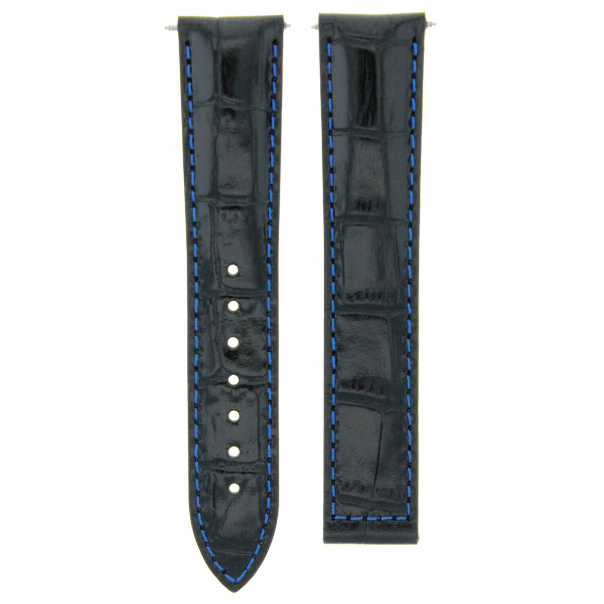 18-19-20-22-24MM LEATHER WATCH BAND STRAP FOR OMEGA SEAMASTER PLANET SPEEDMASTER - 20mm, Black with Blue Stitching